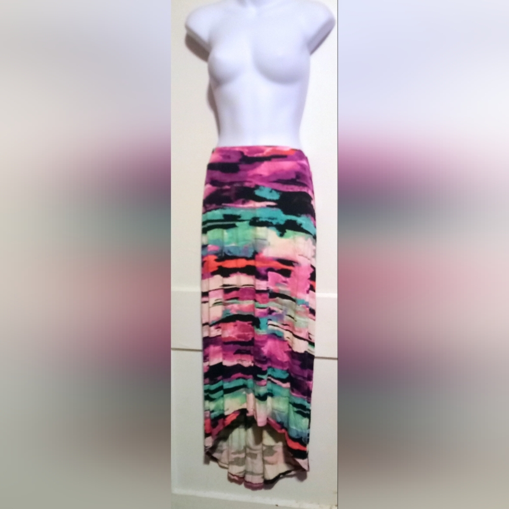 🛍️ BUNDLE ONLY 🛍️Apt. 9 Vibrant Watercolor Stripe Maxi Skirt - Pink & Teal